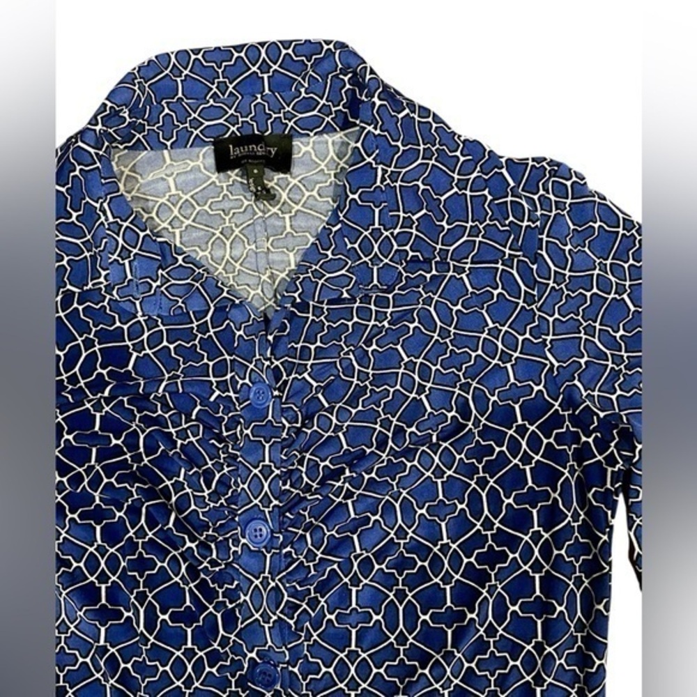 Laundry by Shelli Segal Button Up Dress - Blue Geometric Print - Womens Size 6